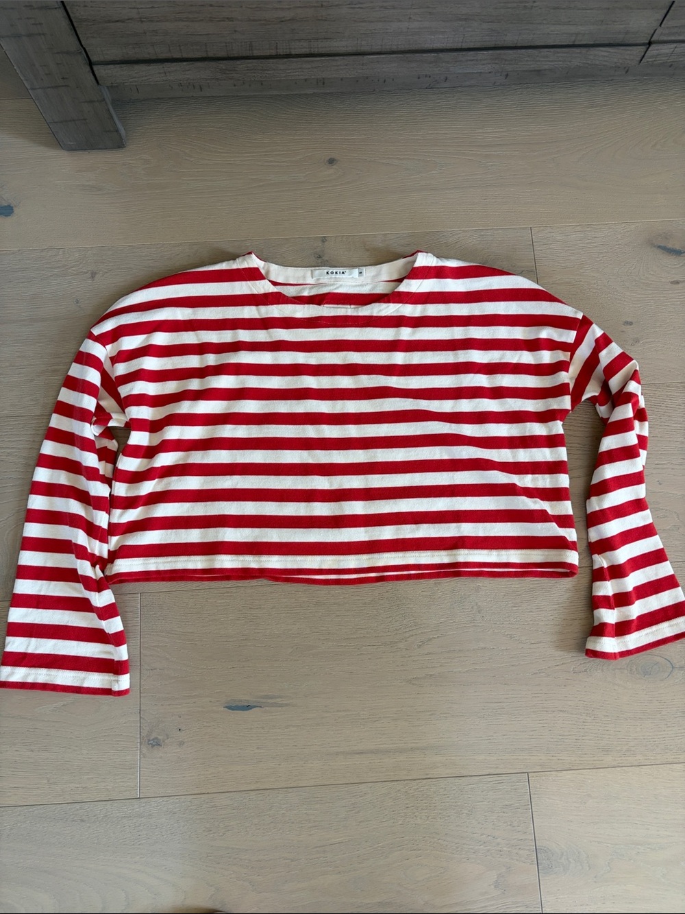Kids Red & White Striped Long-Sleeve Top - Crop Style